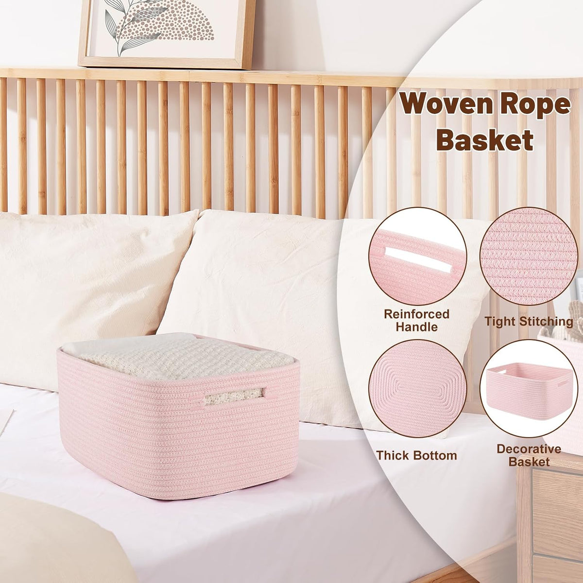 OIAHOMY Storage Basket for Shelves, Closet Cube Storage Bins Baskets for Clothes Blanket Towels, Baby Nursery, Toy Baskets Box, Woven Rope Basket, 17.72 * 12.99 * 7.87 IN, 2 Packs White