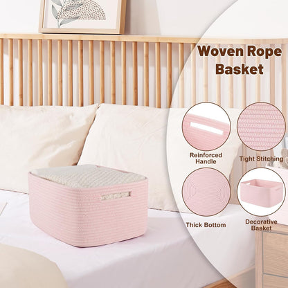 OIAHOMY Storage Basket for Shelves, Closet Cube Storage Bins Baskets for Clothes Blanket Towels, Baby Nursery, Toy Baskets Box, Woven Rope Basket, 17.72 * 12.99 * 7.87 IN, 2 Packs White