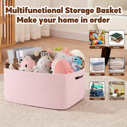 OIAHOMY Storage Basket for Shelves, Closet Cube Storage Bins Baskets for Clothes Blanket Towels, Baby Nursery, Toy Baskets Box, Woven Rope Basket, 17.72 * 12.99 * 7.87 IN, 2 Packs White