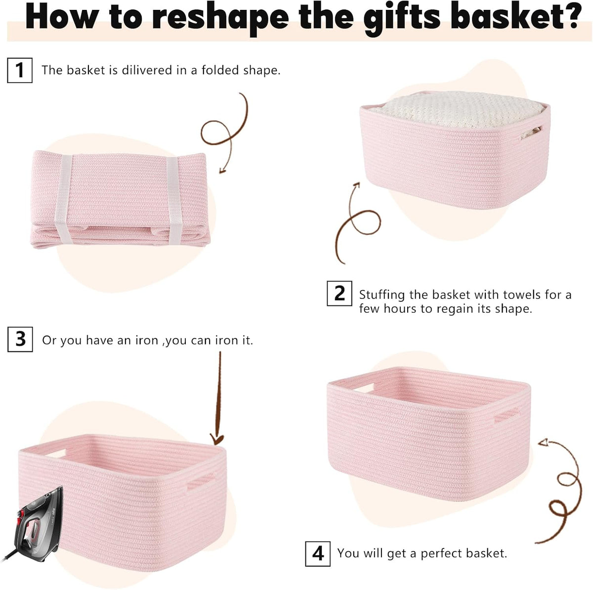 OIAHOMY Storage Basket for Shelves, Closet Cube Storage Bins Baskets for Clothes Blanket Towels, Baby Nursery, Toy Baskets Box, Woven Rope Basket, 17.72 * 12.99 * 7.87 IN, 2 Packs White