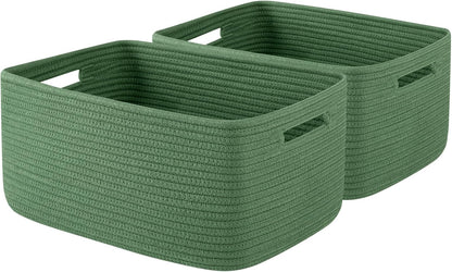 OIAHOMY Storage Basket for Shelves, Closet Cube Storage Bins Baskets for Clothes Blanket Towels, Baby Nursery, Toy Baskets Box, Woven Rope Basket, 17.72 * 12.99 * 7.87 IN, 2 Packs White