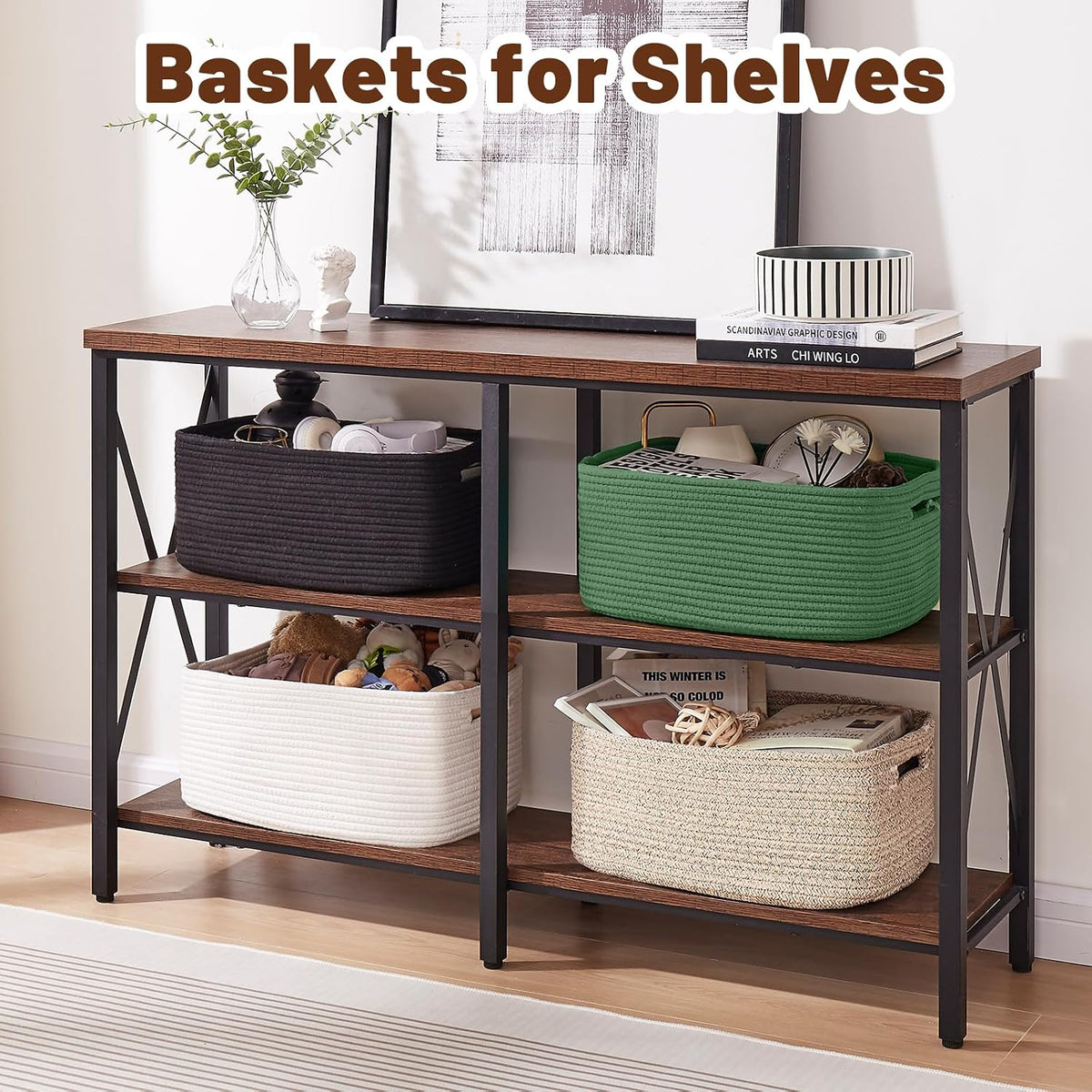 OIAHOMY Storage Basket for Shelves, Closet Cube Storage Bins Baskets for Clothes Blanket Towels, Baby Nursery, Toy Baskets Box, Woven Rope Basket, 17.72 * 12.99 * 7.87 IN, 2 Packs White