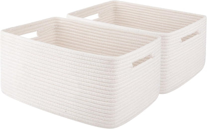 OIAHOMY Storage Basket for Shelves, Closet Cube Storage Bins Baskets for Clothes Blanket Towels, Baby Nursery, Toy Baskets Box, Woven Rope Basket, 17.72 * 12.99 * 7.87 IN, 2 Packs White