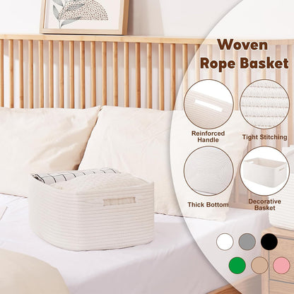 OIAHOMY Storage Basket for Shelves, Closet Cube Storage Bins Baskets for Clothes Blanket Towels, Baby Nursery, Toy Baskets Box, Woven Rope Basket, 17.72 * 12.99 * 7.87 IN, 2 Packs White