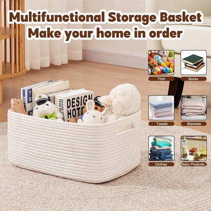 OIAHOMY Storage Basket for Shelves, Closet Cube Storage Bins Baskets for Clothes Blanket Towels, Baby Nursery, Toy Baskets Box, Woven Rope Basket, 17.72 * 12.99 * 7.87 IN, 2 Packs White