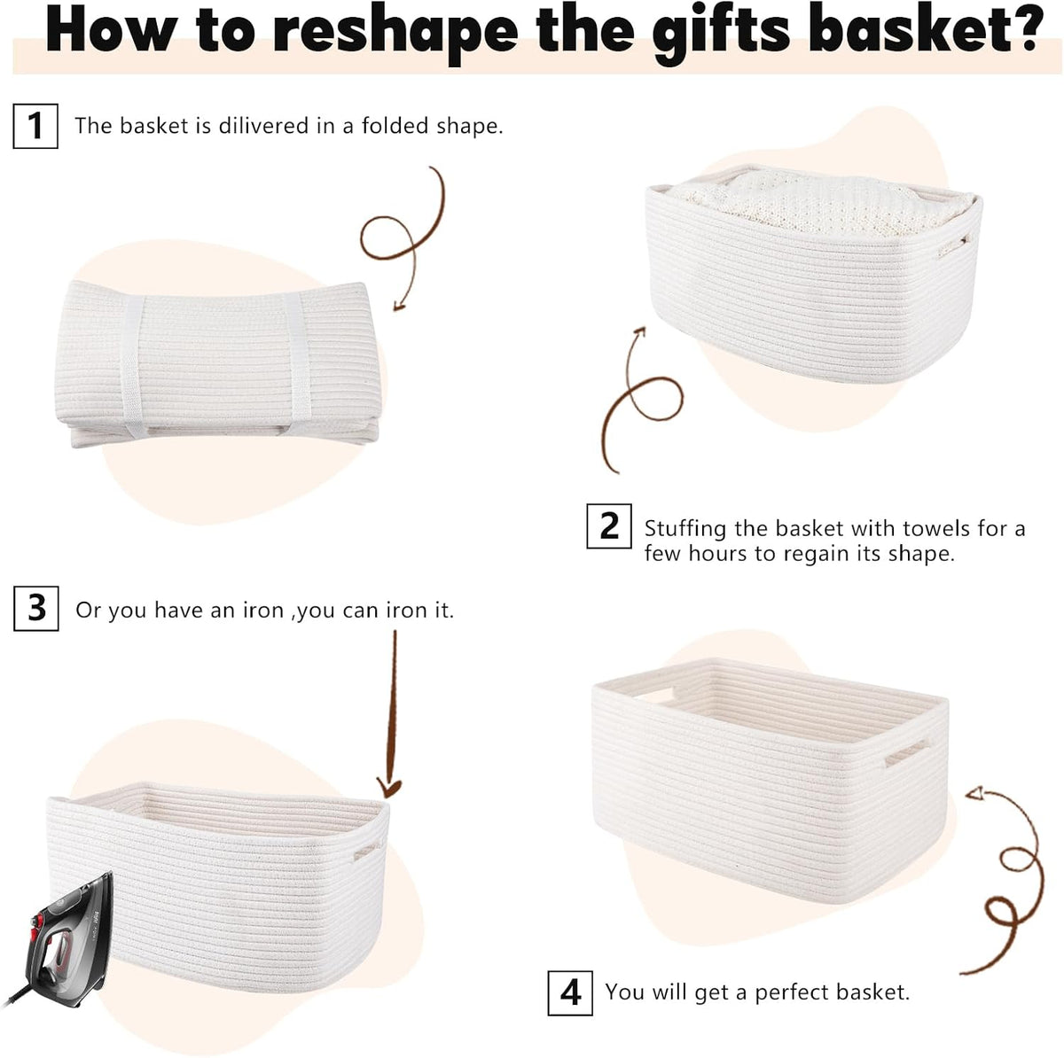 OIAHOMY Storage Basket for Shelves, Closet Cube Storage Bins Baskets for Clothes Blanket Towels, Baby Nursery, Toy Baskets Box, Woven Rope Basket, 17.72 * 12.99 * 7.87 IN, 2 Packs White