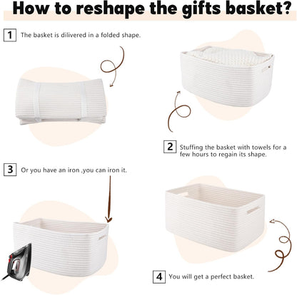 OIAHOMY Storage Basket for Shelves, Closet Cube Storage Bins Baskets for Clothes Blanket Towels, Baby Nursery, Toy Baskets Box, Woven Rope Basket, 17.72 * 12.99 * 7.87 IN, 2 Packs White