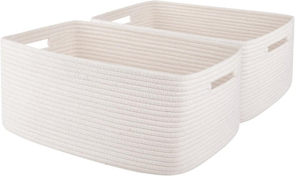 OIAHOMY Storage Basket for Shelves, Closet Cube Storage Bins Baskets for Clothes Blanket Towels, Baby Nursery, Toy Baskets Box, Woven Rope Basket, 17.72 * 12.99 * 7.87 IN, 2 Packs White