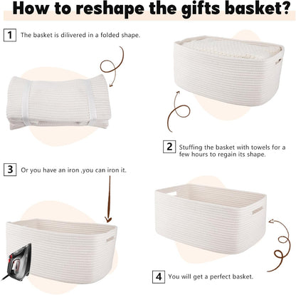 OIAHOMY Storage Basket for Shelves, Closet Cube Storage Bins Baskets for Clothes Blanket Towels, Baby Nursery, Toy Baskets Box, Woven Rope Basket, 17.72 * 12.99 * 7.87 IN, 2 Packs White