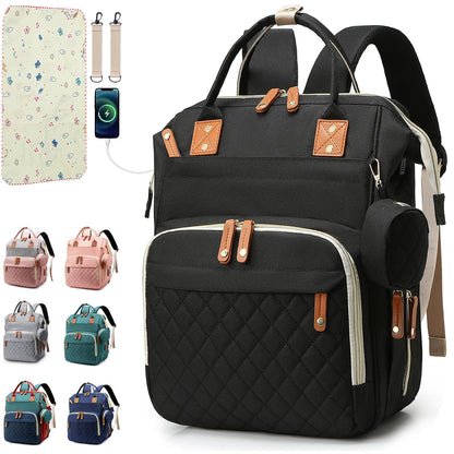 Diaper Bag Backpack Baby Bag, Baby Girl Boy Diaper Bag for Dad Mom with Pad, 16 Pockets, Pacifier Case, Large Diaper Bags Unisex for Travel(Pink Grey)