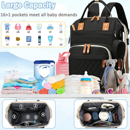 Diaper Bag Backpack Baby Bag, Baby Girl Boy Diaper Bag for Dad Mom with Pad, 16 Pockets, Pacifier Case, Large Diaper Bags Unisex for Travel(Pink Grey)