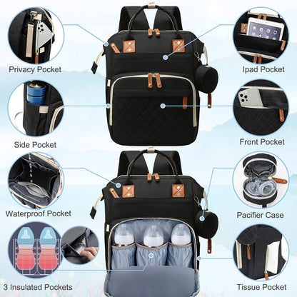 Diaper Bag Backpack Baby Bag, Baby Girl Boy Diaper Bag for Dad Mom with Pad, 16 Pockets, Pacifier Case, Large Diaper Bags Unisex for Travel(Pink Grey)