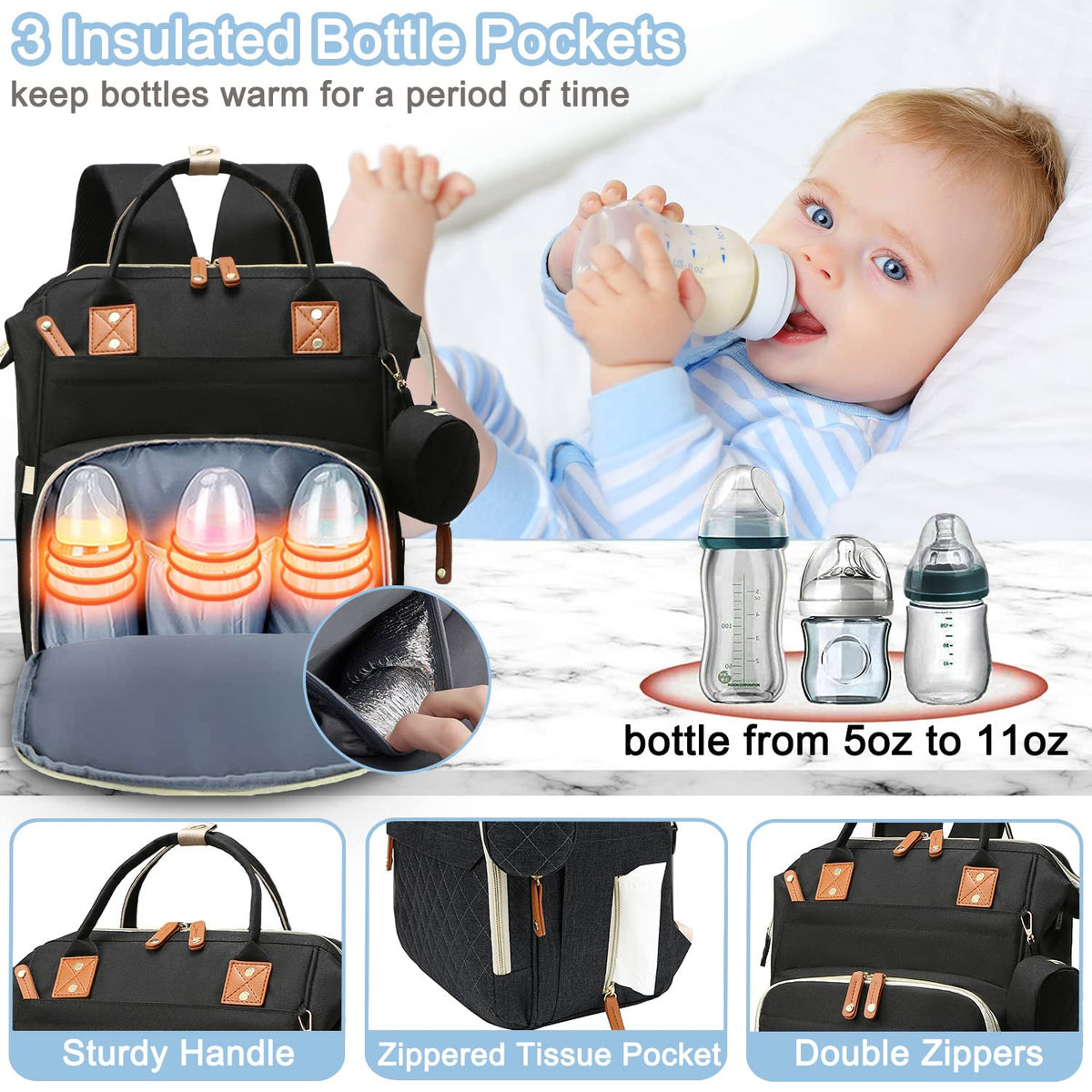 Diaper Bag Backpack Baby Bag, Baby Girl Boy Diaper Bag for Dad Mom with Pad, 16 Pockets, Pacifier Case, Large Diaper Bags Unisex for Travel(Pink Grey)