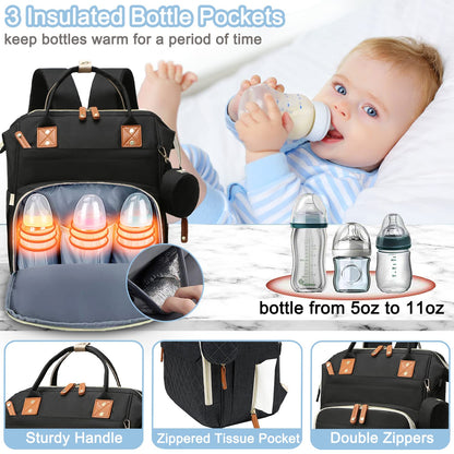 Diaper Bag Backpack Baby Bag, Baby Girl Boy Diaper Bag for Dad Mom with Pad, 16 Pockets, Pacifier Case, Large Diaper Bags Unisex for Travel(Pink Grey)