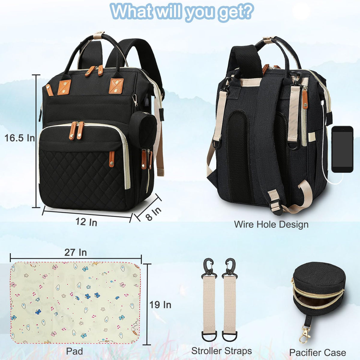 Diaper Bag Backpack Baby Bag, Baby Girl Boy Diaper Bag for Dad Mom with Pad, 16 Pockets, Pacifier Case, Large Diaper Bags Unisex for Travel(Pink Grey)