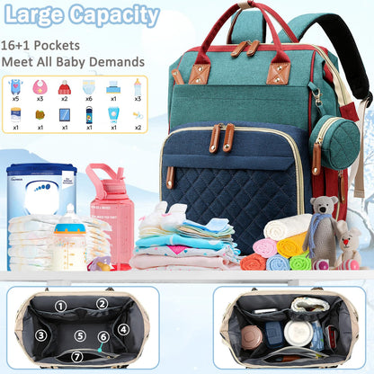 Diaper Bag Backpack Baby Bag, Baby Girl Boy Diaper Bag for Dad Mom with Pad, 16 Pockets, Pacifier Case, Large Diaper Bags Unisex for Travel(Pink Grey)