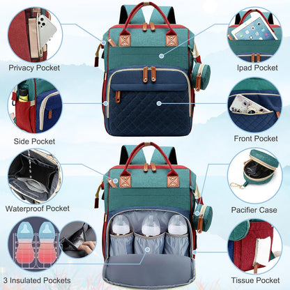 Diaper Bag Backpack Baby Bag, Baby Girl Boy Diaper Bag for Dad Mom with Pad, 16 Pockets, Pacifier Case, Large Diaper Bags Unisex for Travel(Pink Grey)