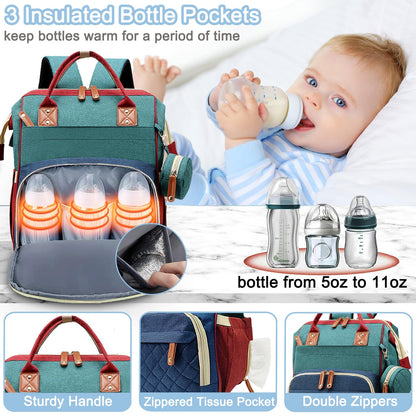 Diaper Bag Backpack Baby Bag, Baby Girl Boy Diaper Bag for Dad Mom with Pad, 16 Pockets, Pacifier Case, Large Diaper Bags Unisex for Travel(Pink Grey)