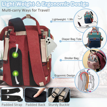 Diaper Bag Backpack Baby Bag, Baby Girl Boy Diaper Bag for Dad Mom with Pad, 16 Pockets, Pacifier Case, Large Diaper Bags Unisex for Travel(Pink Grey)