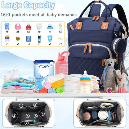 Diaper Bag Backpack Baby Bag, Baby Girl Boy Diaper Bag for Dad Mom with Pad, 16 Pockets, Pacifier Case, Large Diaper Bags Unisex for Travel(Pink Grey)
