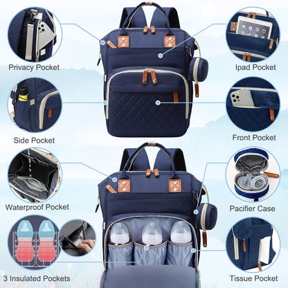 Diaper Bag Backpack Baby Bag, Baby Girl Boy Diaper Bag for Dad Mom with Pad, 16 Pockets, Pacifier Case, Large Diaper Bags Unisex for Travel(Pink Grey)