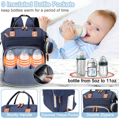 Diaper Bag Backpack Baby Bag, Baby Girl Boy Diaper Bag for Dad Mom with Pad, 16 Pockets, Pacifier Case, Large Diaper Bags Unisex for Travel(Pink Grey)