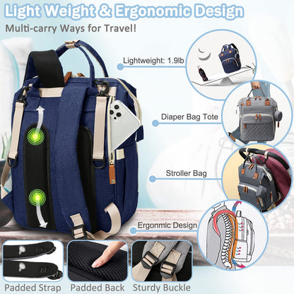 Diaper Bag Backpack Baby Bag, Baby Girl Boy Diaper Bag for Dad Mom with Pad, 16 Pockets, Pacifier Case, Large Diaper Bags Unisex for Travel(Pink Grey)