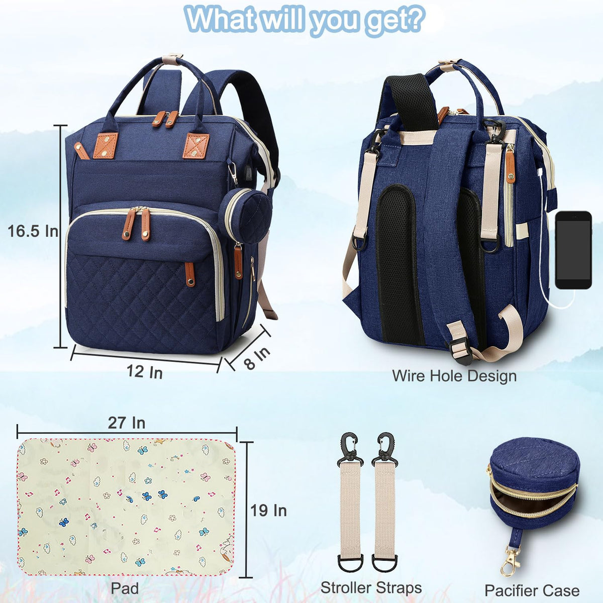 Diaper Bag Backpack Baby Bag, Baby Girl Boy Diaper Bag for Dad Mom with Pad, 16 Pockets, Pacifier Case, Large Diaper Bags Unisex for Travel(Pink Grey)