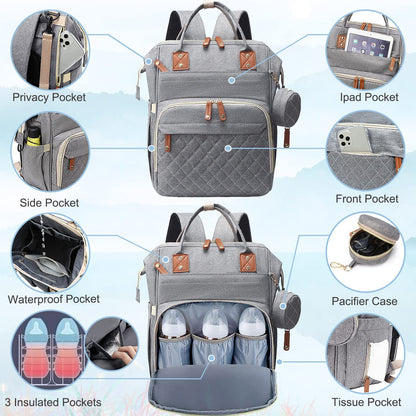 Diaper Bag Backpack Baby Bag, Baby Girl Boy Diaper Bag for Dad Mom with Pad, 16 Pockets, Pacifier Case, Large Diaper Bags Unisex for Travel(Pink Grey)