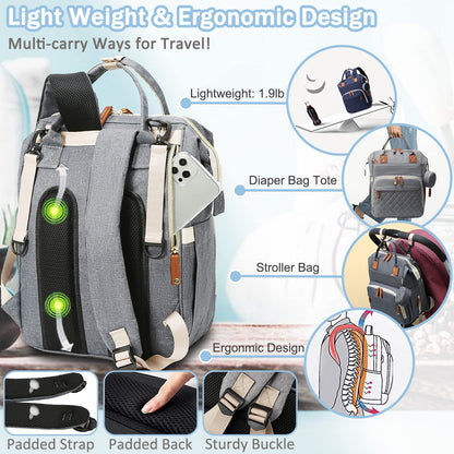Diaper Bag Backpack Baby Bag, Baby Girl Boy Diaper Bag for Dad Mom with Pad, 16 Pockets, Pacifier Case, Large Diaper Bags Unisex for Travel(Pink Grey)