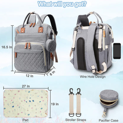 Diaper Bag Backpack Baby Bag, Baby Girl Boy Diaper Bag for Dad Mom with Pad, 16 Pockets, Pacifier Case, Large Diaper Bags Unisex for Travel(Pink Grey)
