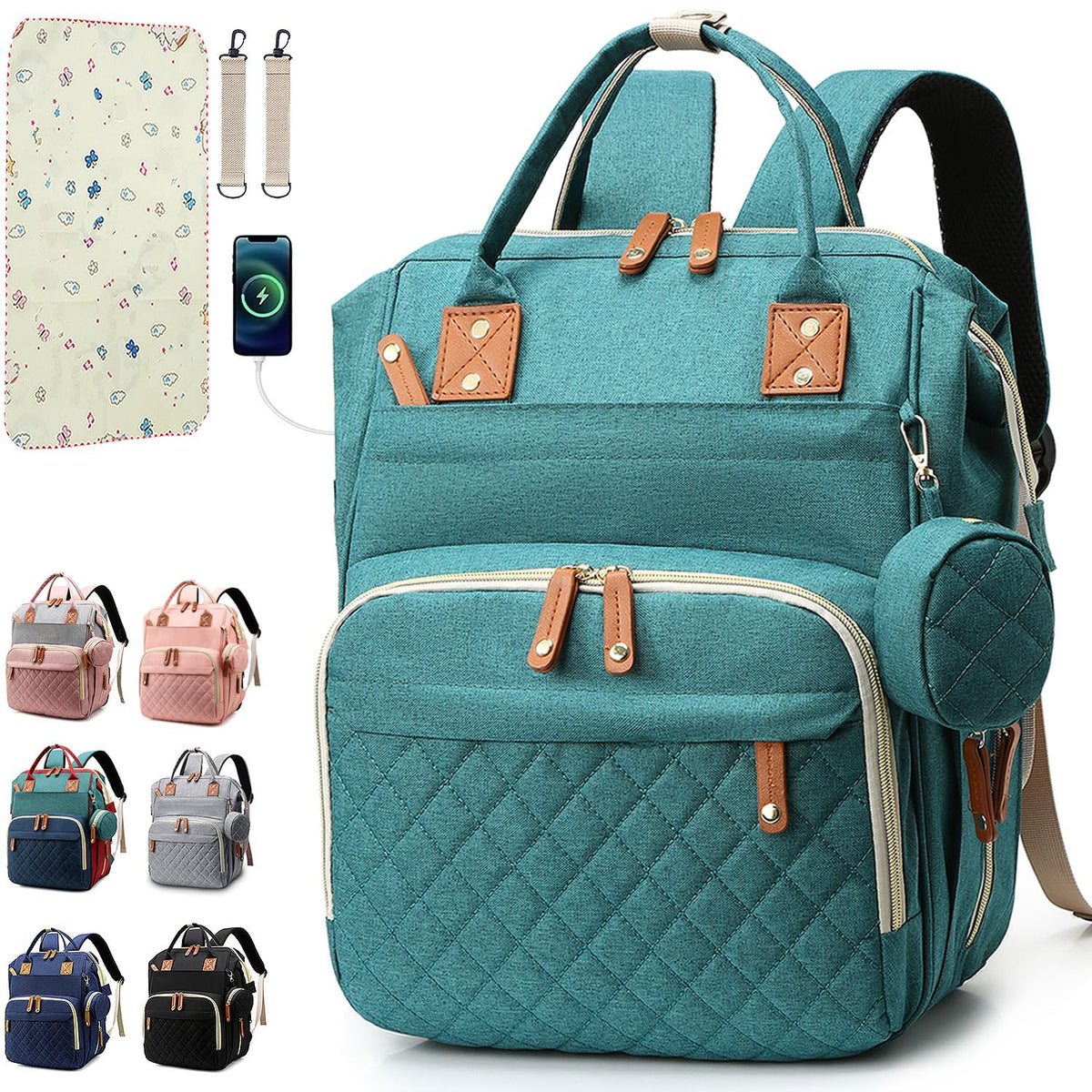Diaper Bag Backpack Baby Bag, Baby Girl Boy Diaper Bag for Dad Mom with Pad, 16 Pockets, Pacifier Case, Large Diaper Bags Unisex for Travel(Pink Grey)