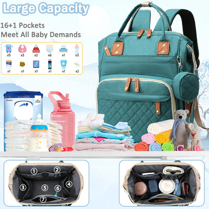 Diaper Bag Backpack Baby Bag, Baby Girl Boy Diaper Bag for Dad Mom with Pad, 16 Pockets, Pacifier Case, Large Diaper Bags Unisex for Travel(Pink Grey)