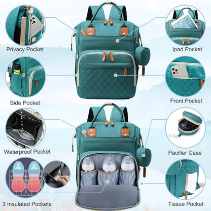 Diaper Bag Backpack Baby Bag, Baby Girl Boy Diaper Bag for Dad Mom with Pad, 16 Pockets, Pacifier Case, Large Diaper Bags Unisex for Travel(Pink Grey)