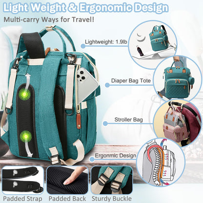 Diaper Bag Backpack Baby Bag, Baby Girl Boy Diaper Bag for Dad Mom with Pad, 16 Pockets, Pacifier Case, Large Diaper Bags Unisex for Travel(Pink Grey)
