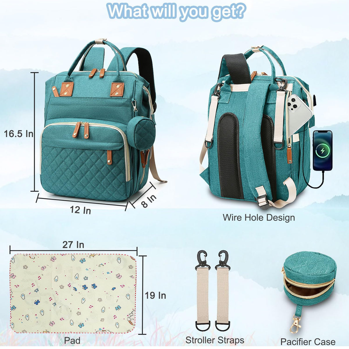 Diaper Bag Backpack Baby Bag, Baby Girl Boy Diaper Bag for Dad Mom with Pad, 16 Pockets, Pacifier Case, Large Diaper Bags Unisex for Travel(Pink Grey)