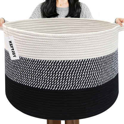 90L Large Blanket Basket,Rope Woven Laundry Basket-Yellow