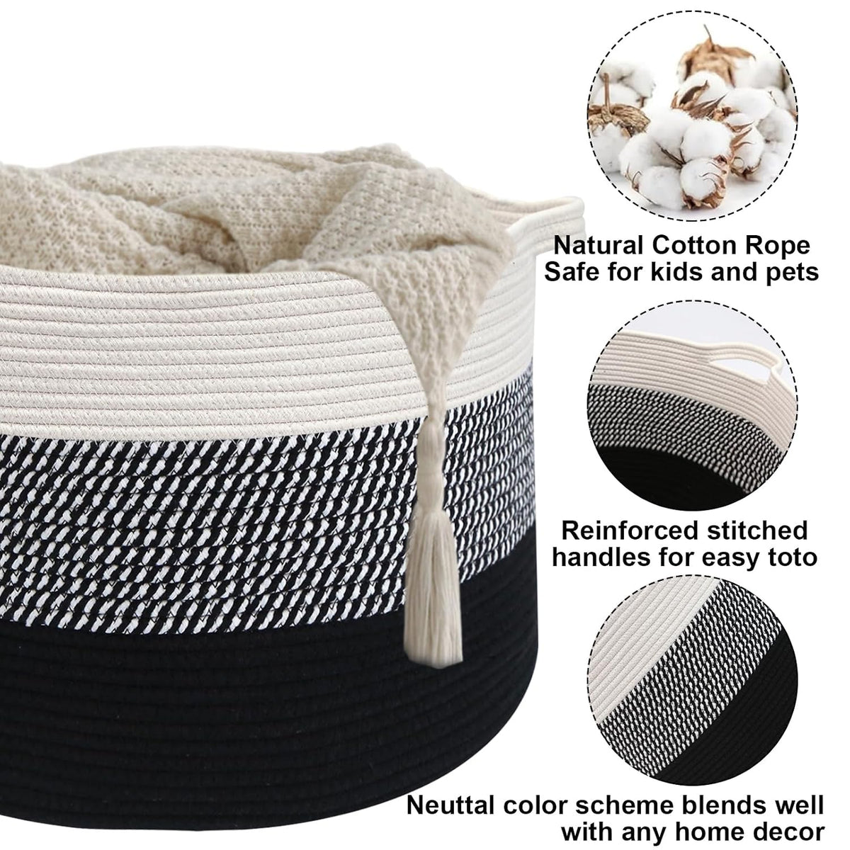 90L Large Blanket Basket,Rope Woven Laundry Basket-Yellow