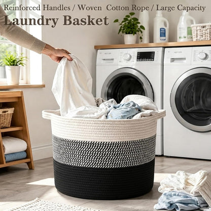 90L Large Blanket Basket,Rope Woven Laundry Basket-Yellow