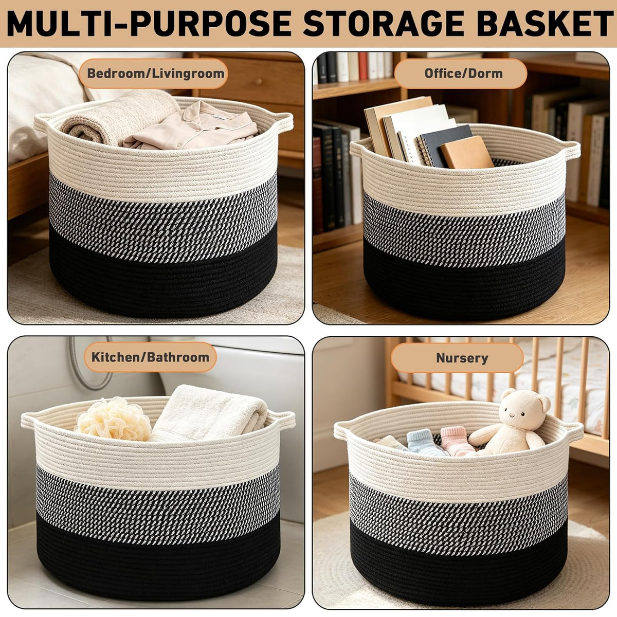 90L Large Blanket Basket,Rope Woven Laundry Basket-Yellow