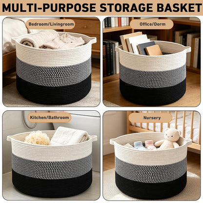 90L Large Blanket Basket,Rope Woven Laundry Basket-Yellow