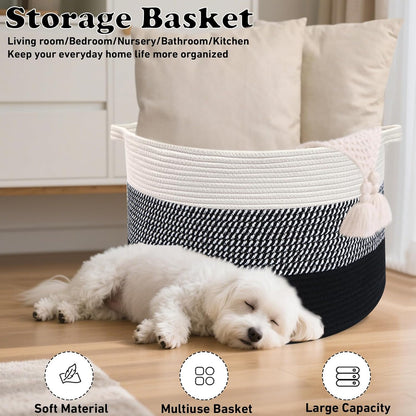 90L Large Blanket Basket,Rope Woven Laundry Basket-Yellow