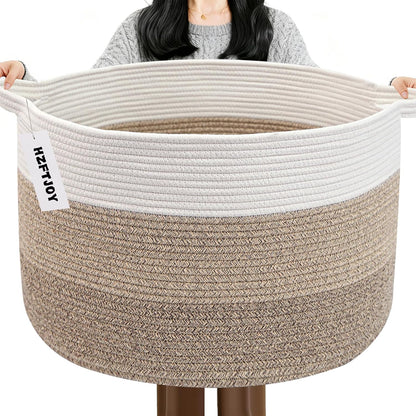 90L Large Blanket Basket,Rope Woven Laundry Basket-Yellow