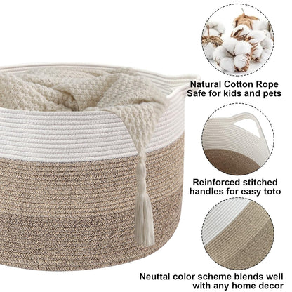 90L Large Blanket Basket,Rope Woven Laundry Basket-Yellow