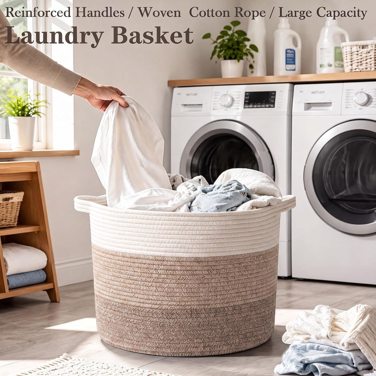 90L Large Blanket Basket,Rope Woven Laundry Basket-Yellow