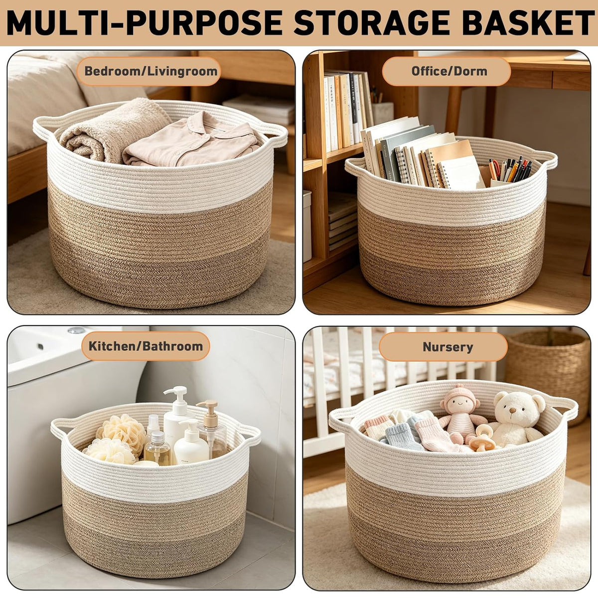 90L Large Blanket Basket,Rope Woven Laundry Basket-Yellow
