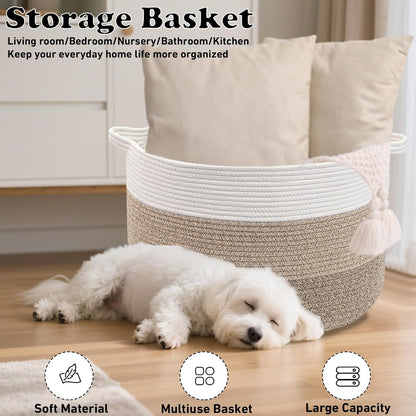 90L Large Blanket Basket,Rope Woven Laundry Basket-Yellow