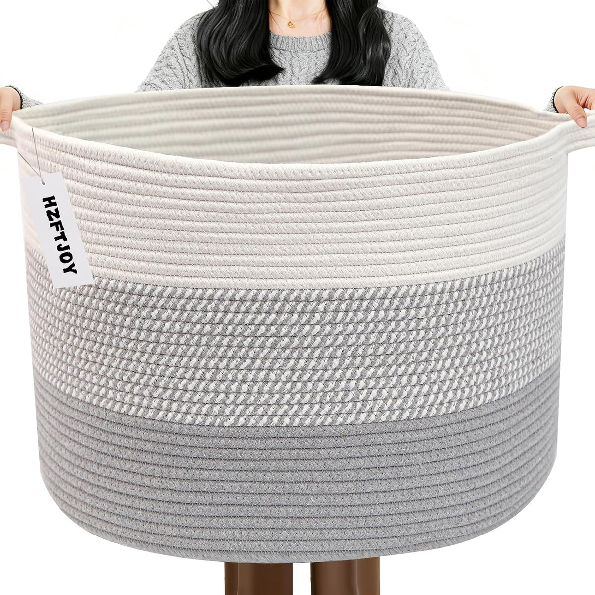 90L Large Blanket Basket,Rope Woven Laundry Basket-Yellow