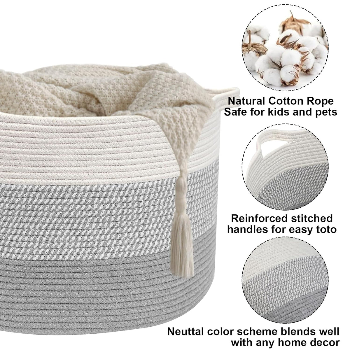 90L Large Blanket Basket,Rope Woven Laundry Basket-Yellow