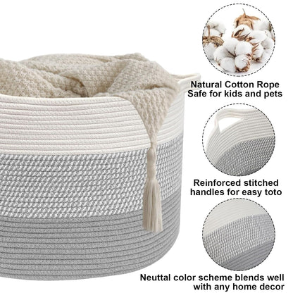 90L Large Blanket Basket,Rope Woven Laundry Basket-Yellow